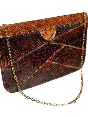 Vintage Lou-Ran Patchwork Snakeskin Leather Shoulder Bag/Convertible Clutch